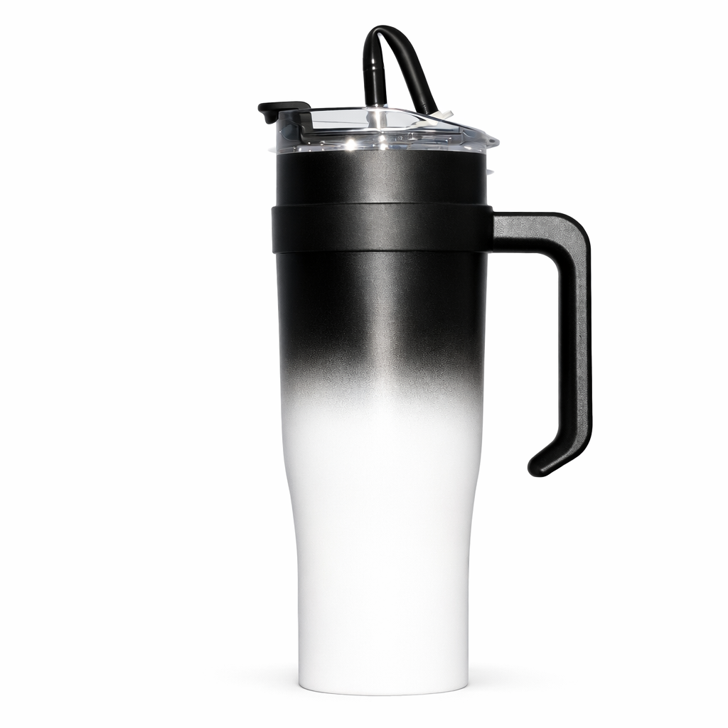 BLACK AND WHITE LARGE STAINLESS STEEL TUMBLER