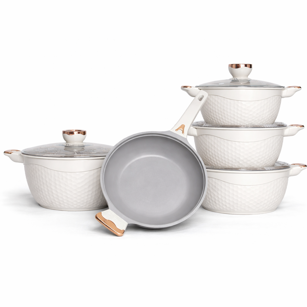 WHITE NONSTICK COOKWARE POT SET WITH FRYING PAN