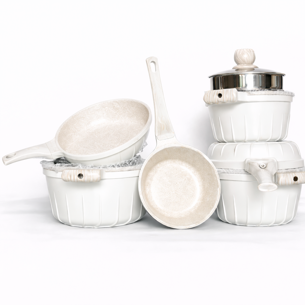 WHITE NONSTICK COOKWARE SET WITH FRYING PANS