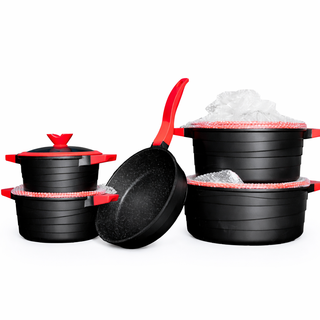 RED GRANITE NONSTICK COOKWARE SET WITH FRYING PAN