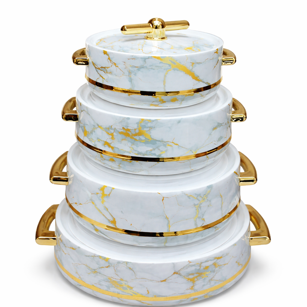 TURKISH MARBLE DESIGN INSULATED HOTPOTS SET (4PCS)