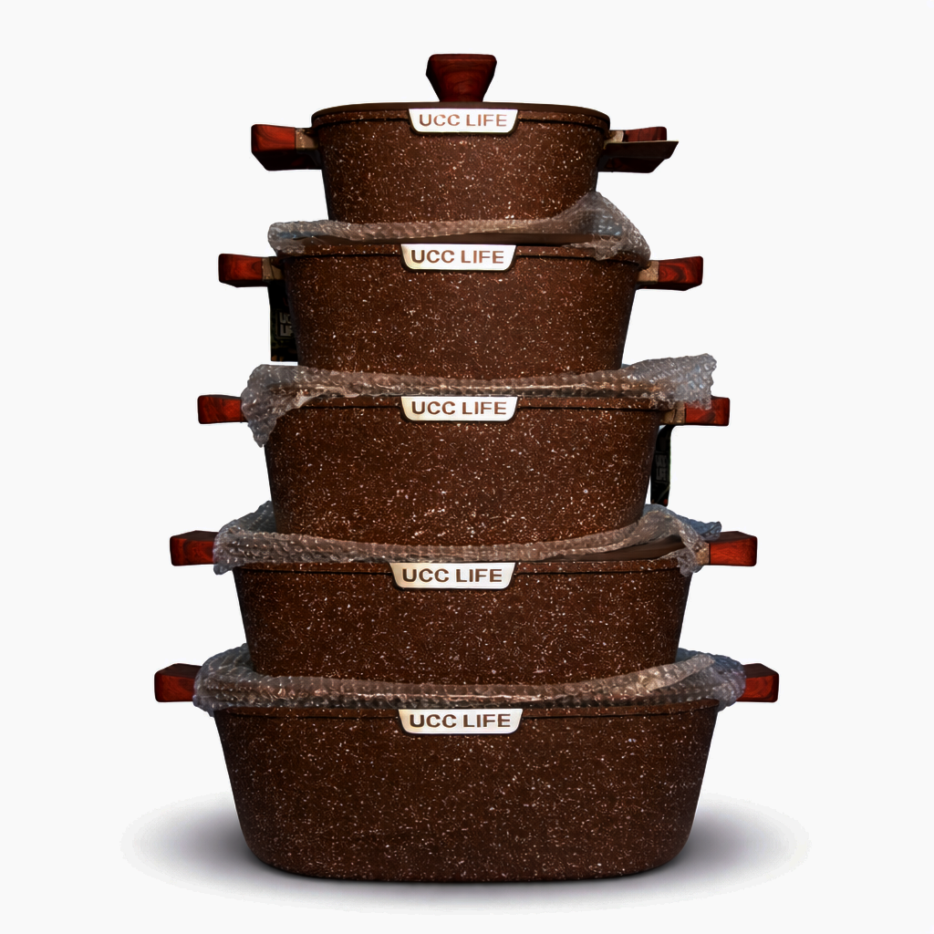 UCC LIFE BROWN GRANITE NONSTICK COOKWARE SET