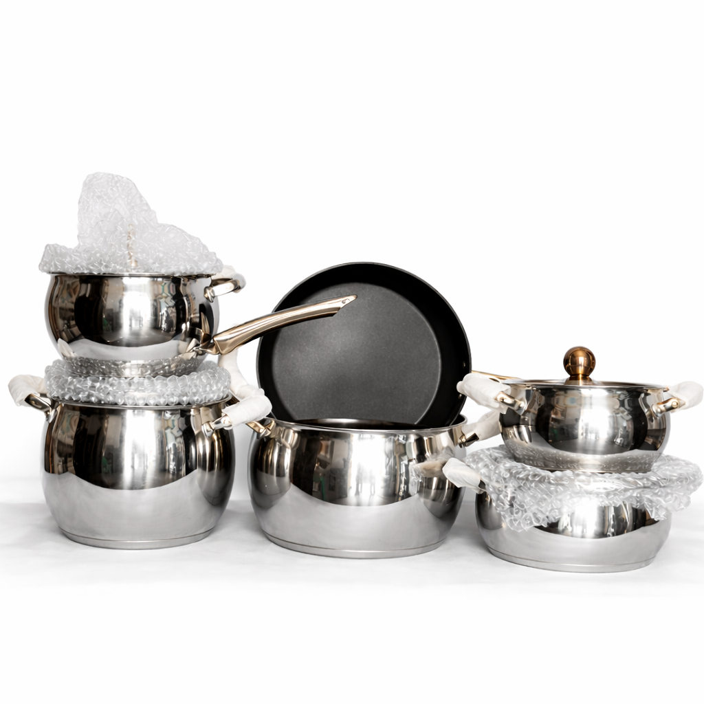 STAINLESS STEEL COOKWARE SET OF 5 WITH FRYING PAN