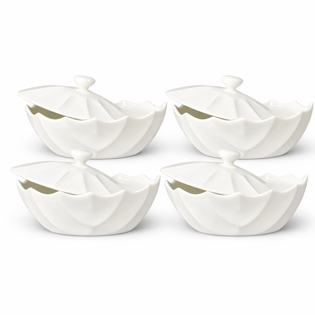 WHITE CERAMIC SERVING BOWL SET WITH LIDS (4PCS)