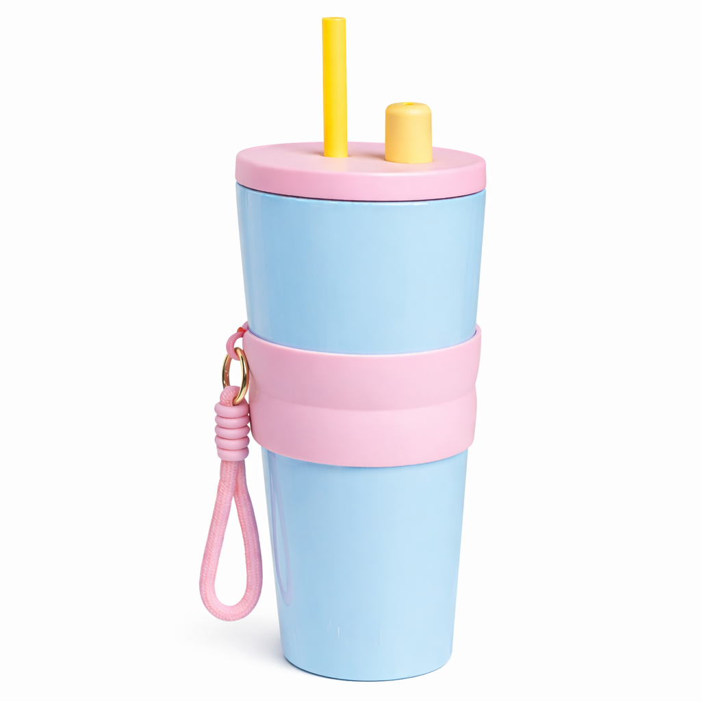 PASTEL STRAW TUMBLER WITH LID & CARRY STRAP