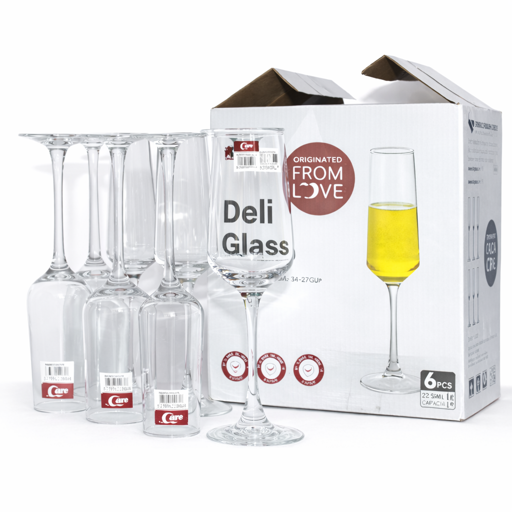 6PCS DELI CLEAR CHAMPAGNE FLUTE GLASS SET – 225ML
