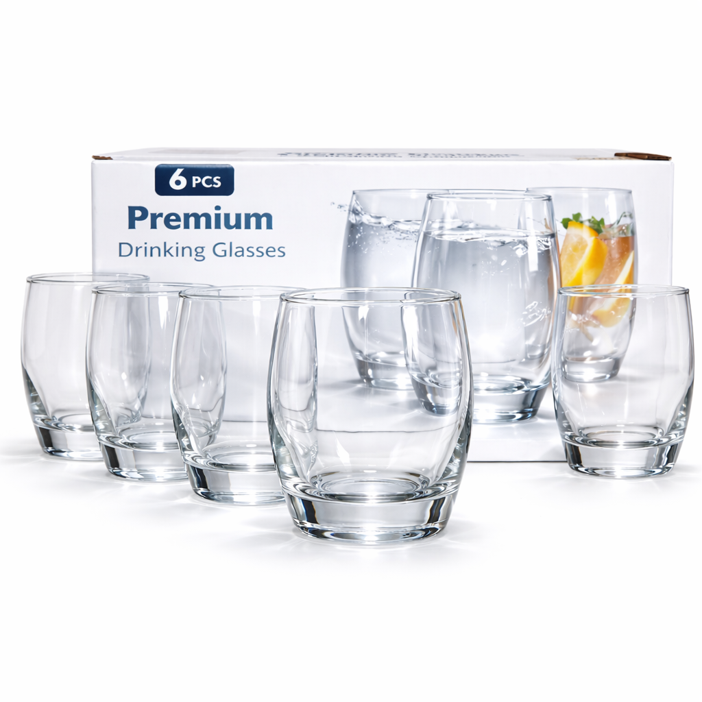 6PCS PREMIUM CLEAR ROUND DRINKING GLASS SET