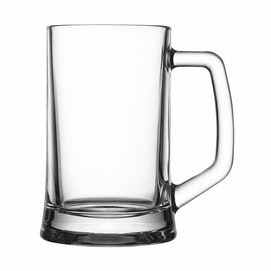 CLEAR GLASS BEER STEIN MUG WITH HANDLE SET OF 2