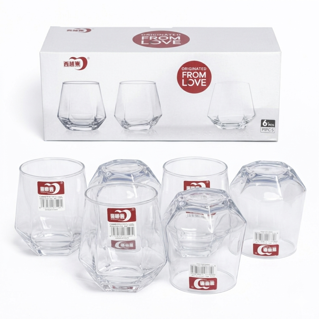 6PCS CLEAR FACETED WHISKEY GLASS SET