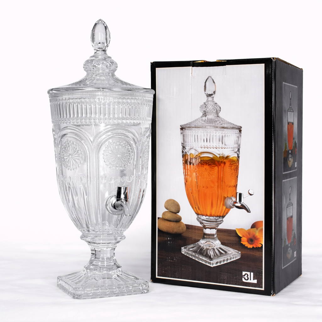 3L CLEAR GLASS BEVERAGE DISPENSER WITH TAP & LID