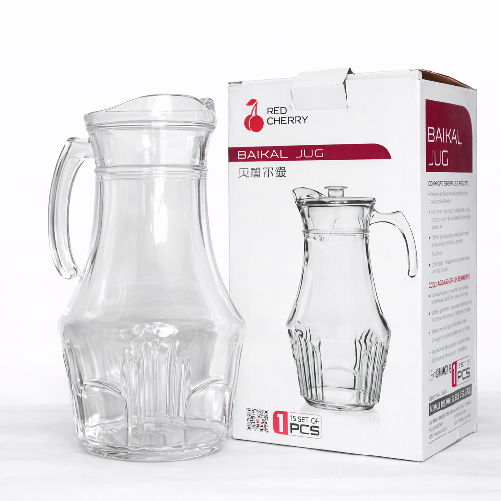 RED CHERRY BAIKAL GLASS JUG WITH LID