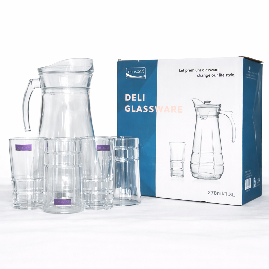 DELI GLASSWARE 7PCS GLASS JUG & TUMBLER SET – 1.5L