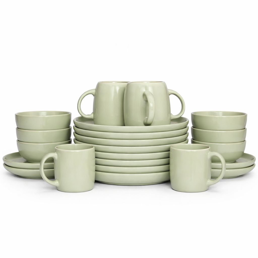 24PCS COMPLETE CERAMIC DINNERWARE & MUG SET (SAGE GREEN)