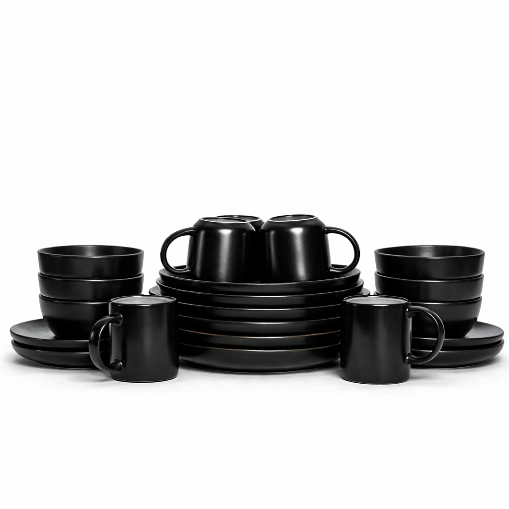 CLASSIC MATTE BLACK CERAMIC DINNER SET (24PCS)