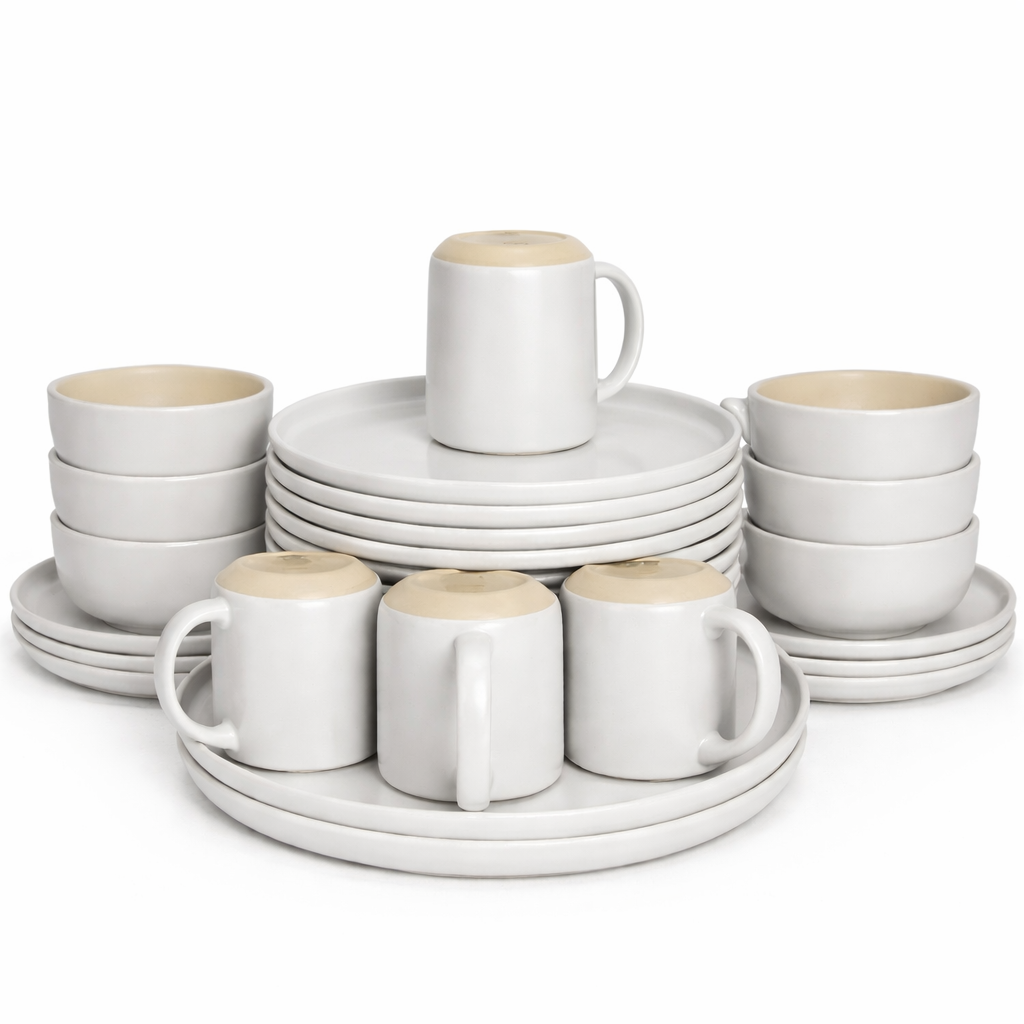 MINIMALIST WHITE CERAMIC DINNER SET (24PCS)