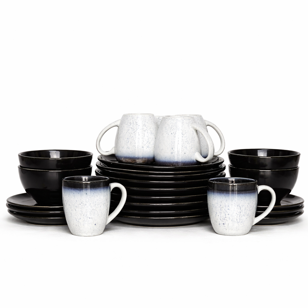 DANNY HOME BLACK & SPECKLED CERAMIC DINNER SET (24PCS)