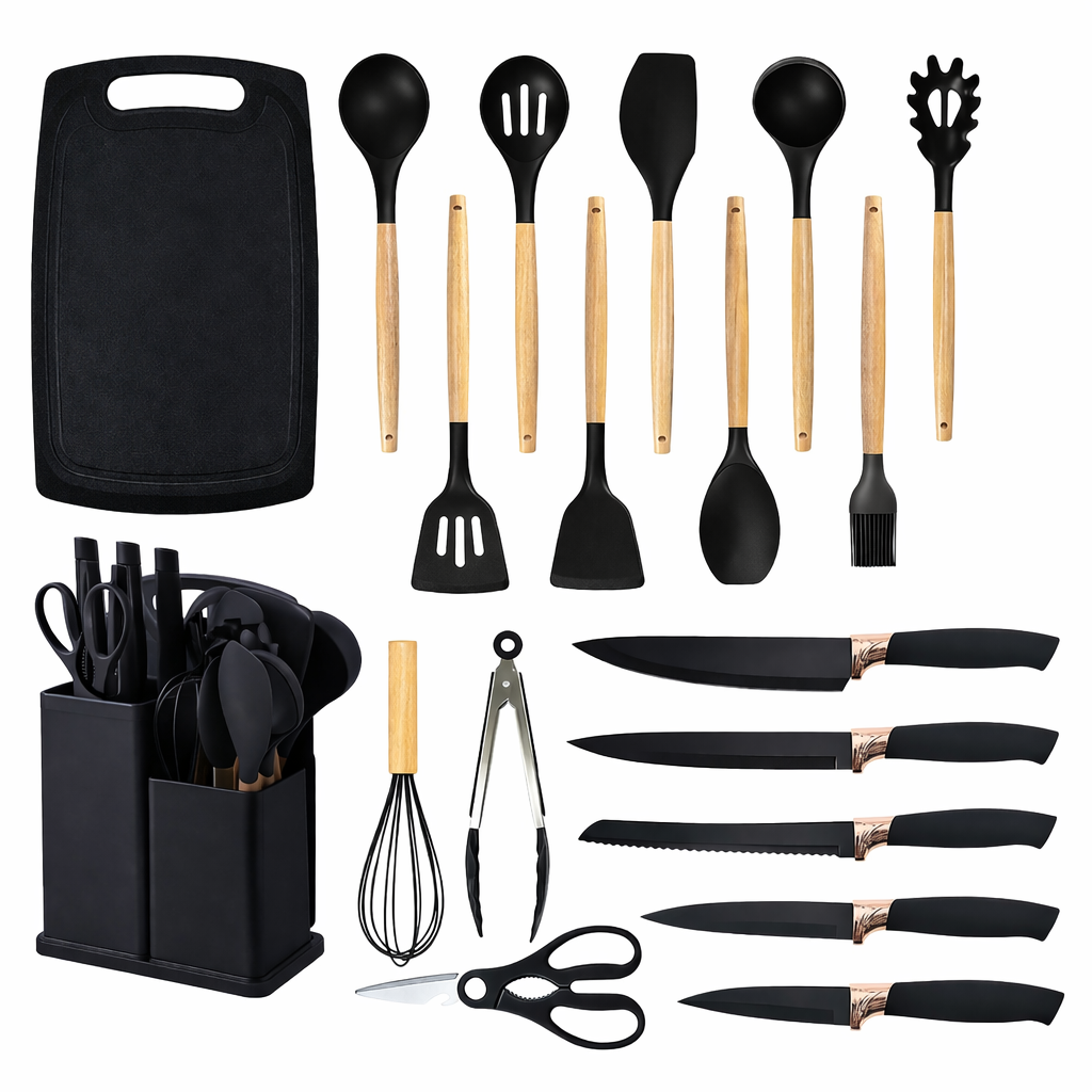 COMPLETE KITCHEN UTENSIL & KNIFE SET WITH HOLDER